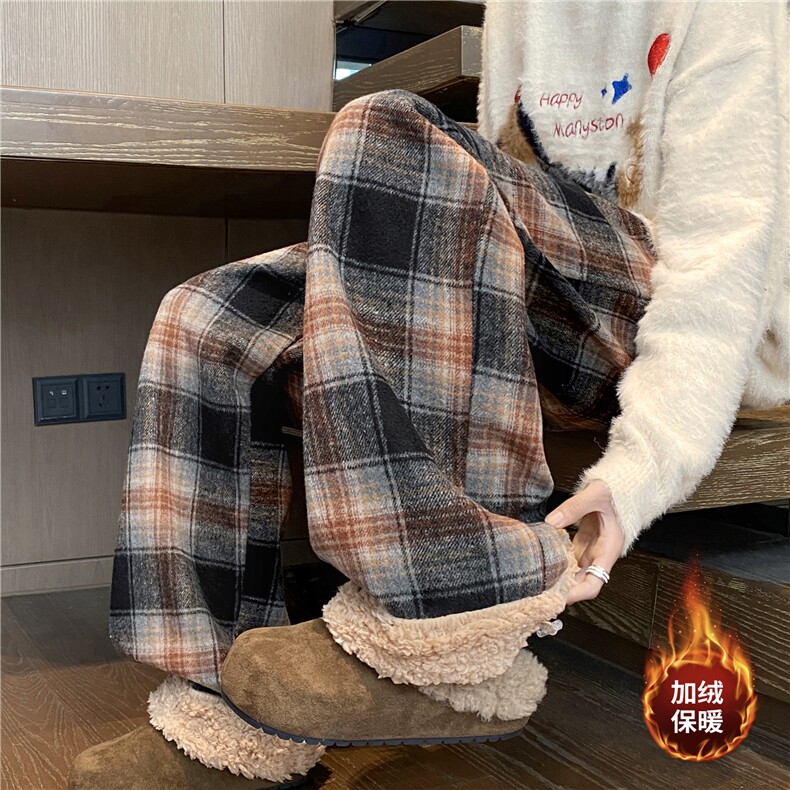 冬季新款潮流黑咖格宽松休闲加厚外穿棉裤B315-K25898JR-p65控88,男装棉裤,电商B315