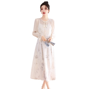 2024年春装新款新中式流苏盘扣开衫印花吊带裙两件套套裙图片