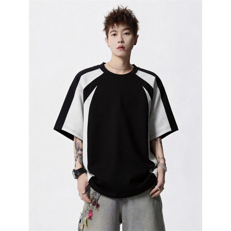 2026主推款棉质凉感抗菌夏季黑白拼接短袖T恤男DT120-P25，男装T恤，电商C307