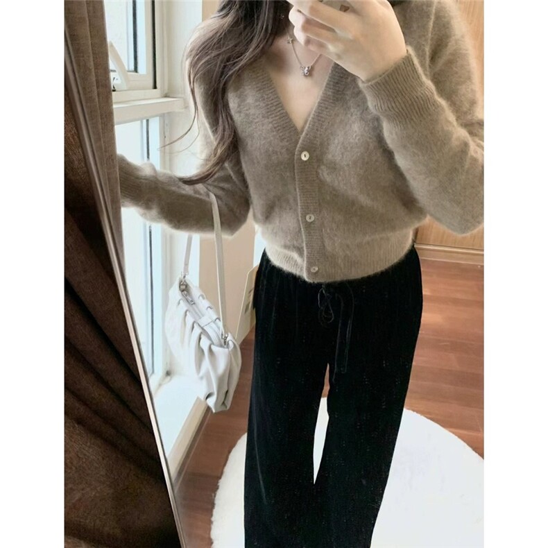 优雅气质女装羊毛衫V领短款插肩袖开衫高级感时尚外套,女装羊毛衫,圣旺供货