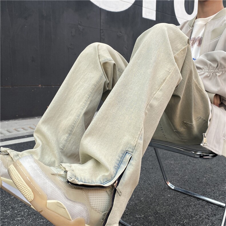 高街复古水洗微喇小众裤脚拉链设计牛仔裤B315-K23204-P55控68,男装牛仔裤,电商B315