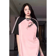 抖音得物品质二开240克宽松纯棉美式潮牌插肩三杠织带短袖T恤，男装T恤，电商A486