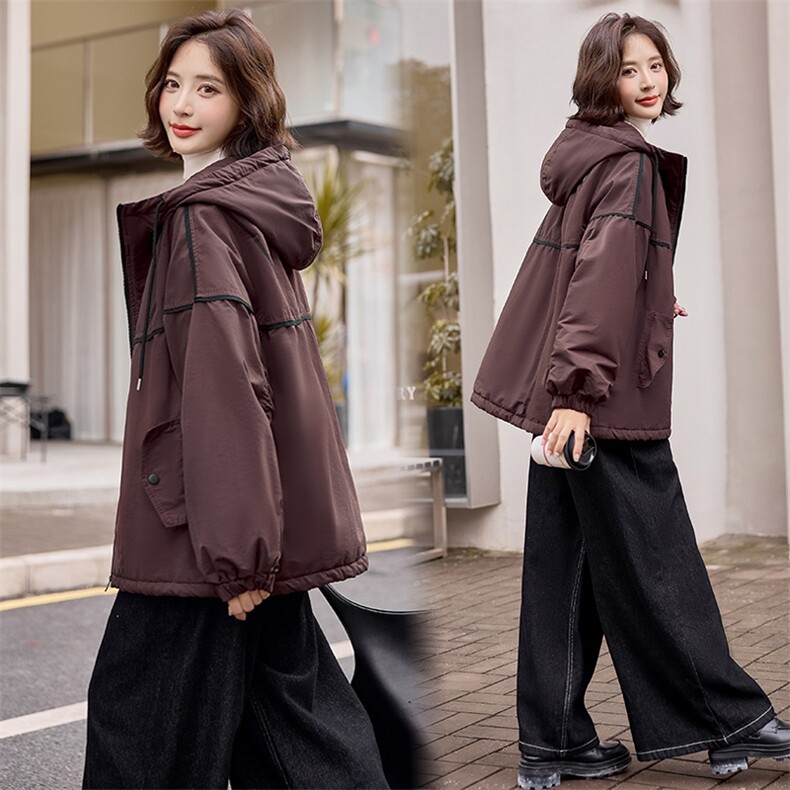 现货2024冬装新款时尚简约气质宽松休闲撞色女装外套派克服,女装短外套,依万里