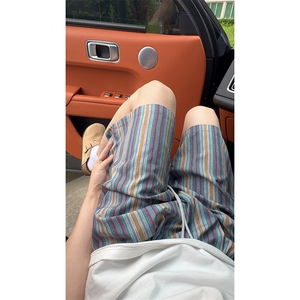 2025夏季日系复古条纹冰丝短裤男五分裤子-A2126TP22无差价控38