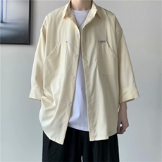 七分袖衬衫男港风百搭宽松衬衣夏潮流ins休闲工装外套W1004-P30，男装衬衫，星座512-2