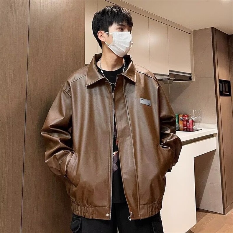 957-P58夹克男2025春季新款潮流质感pu皮学院复古风外套日常,男装T恤,电商B323A