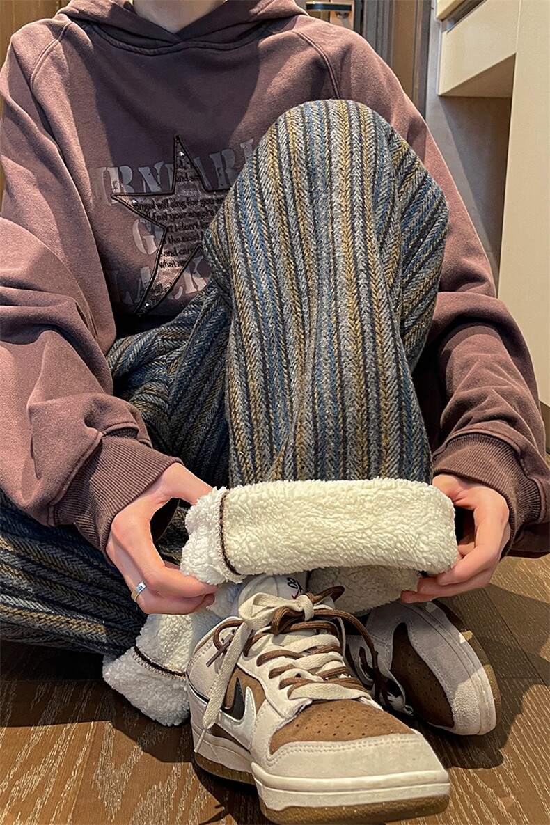 8XL-M特大码呢料加绒裤男新年裤条纹卫裤休闲基础款K948P60加绒70,男装休闲裤,电商D206-1