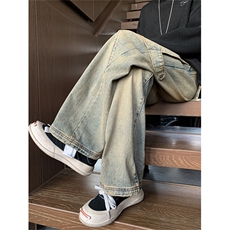 重工黄泥色工装牛仔裤男高街水洗男潮牌阔腿裤1001-1-TGN279-P58，男装牛仔裤，星座1001-1