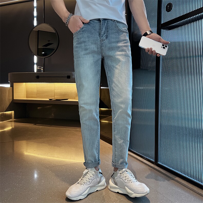 B230档新款纯色简约弹力小脚牛仔裤男士长期款7763P80,男装牛仔裤,电商B230