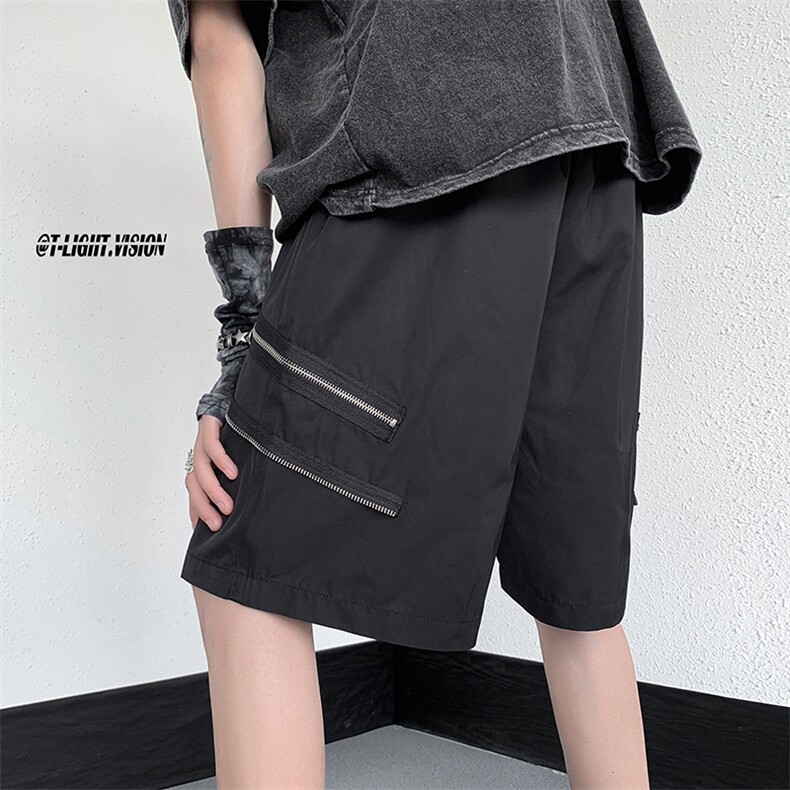 B221美式ins高街暗黑小众拉链宽松五分裤短裤LK23061-P50控68,男装休闲裤,电商B221