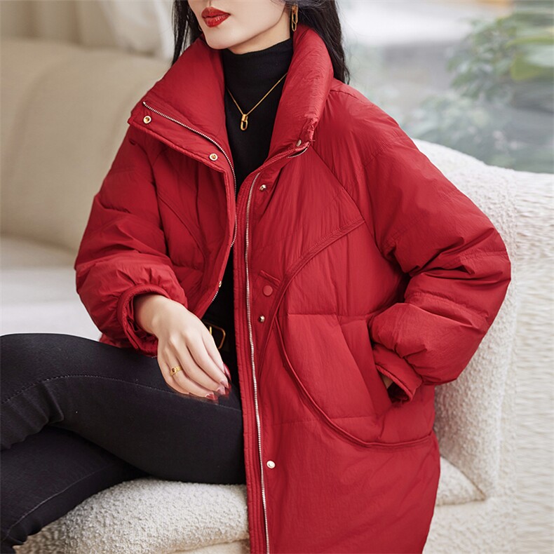 现货主推2023冬新款加厚中长款保暖休闲羽绒服90白鸭绒,女装羽绒服,余墨