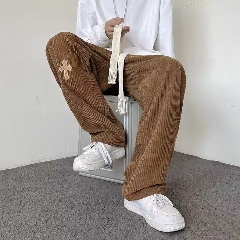 灯芯绒裤子男秋冬季直筒宽松休闲裤美式复古潮牌加厚长裤图片