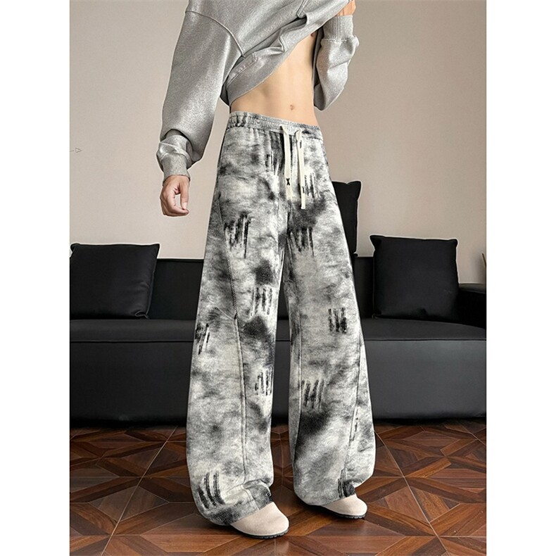 沙发景A2248特P45-现货数据款300g扎染脏脏裤子男秋季休闲弯刀裤，男装休闲裤，电商B241