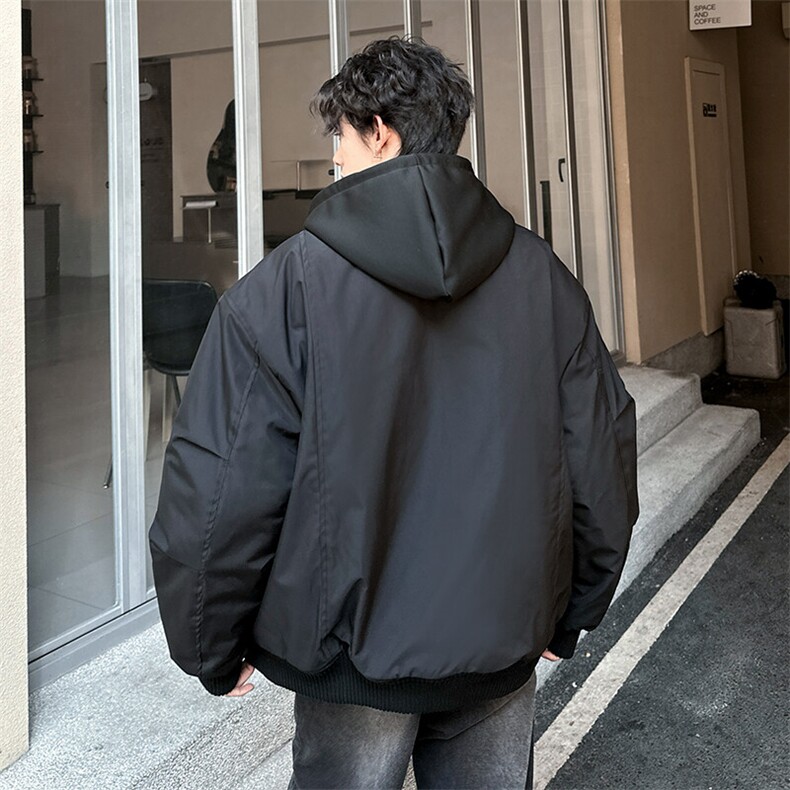 秋冬纯色连帽休闲百搭男大高定加厚棉服外套A071-999-P125,男装棉衣,电商A071