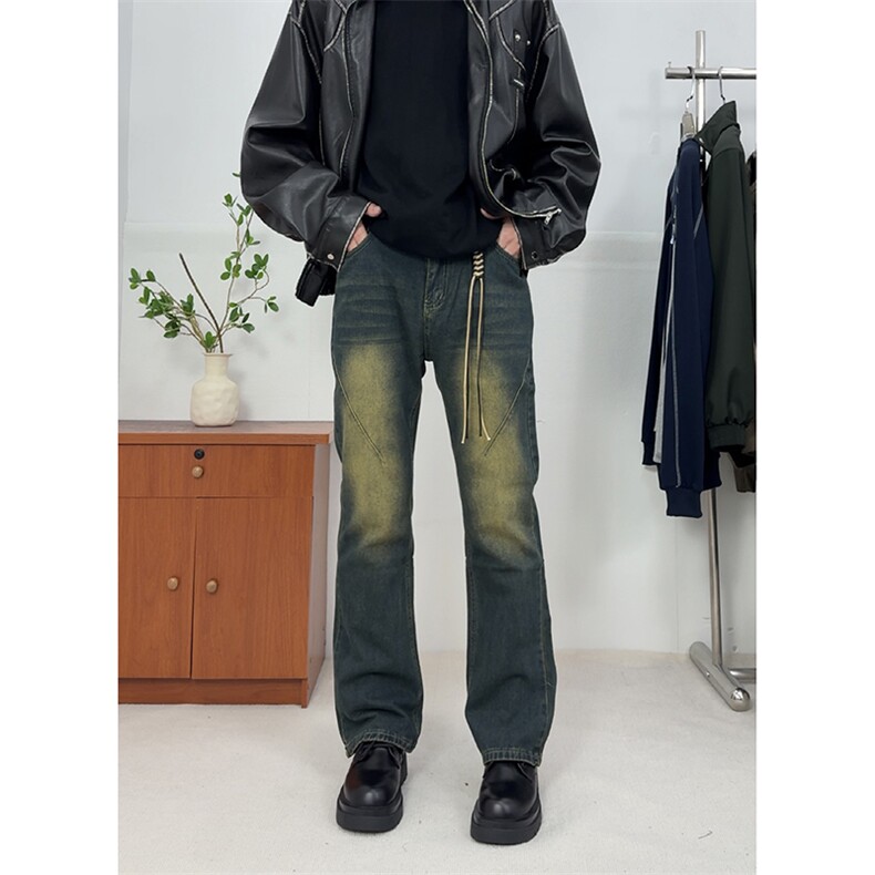 美式ins高街hiphop微喇重工艺水洗复古蓝牛仔裤货号K2322P60,男装牛仔裤,电商A063