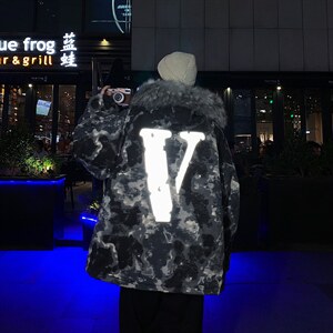 D17 P138 控168 反光大V 港风冬季连帽迷彩大码棉衣外套图片