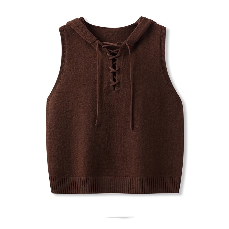 秋冬新款纯色针织连帽无袖马甲时尚百搭，女装羊毛衫，鑫之绒