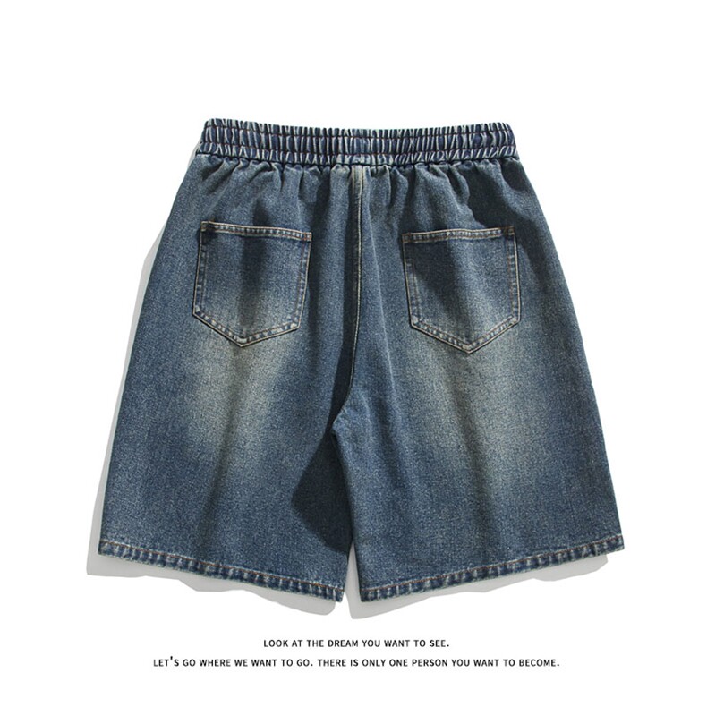 港风松紧腰牛仔短裤男时尚潮流宽松抽绳休闲裤子-DK8480特价P32,男装牛仔裤,电商A007