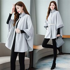 时尚女装秋冬季新款毛呢外套宽松显瘦斗篷式设计优雅气质短款大衣，女装毛呢外套，芷墨服饰