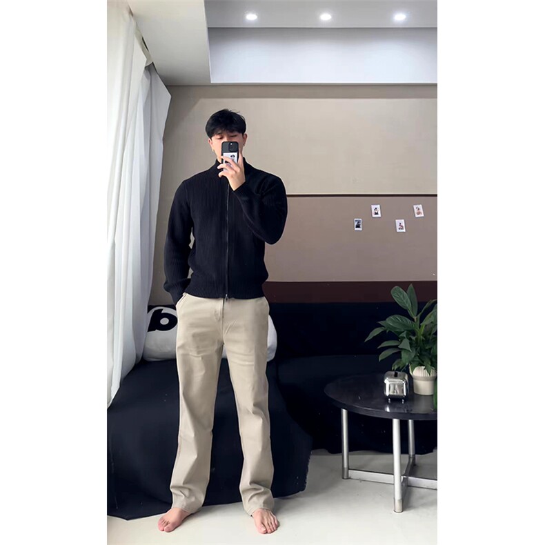 重磅秋冬北极绒双拉链毛衣开衫美式复古休闲慵懒风宽松针织衫外套,男装针织衫/毛衣,电商A486