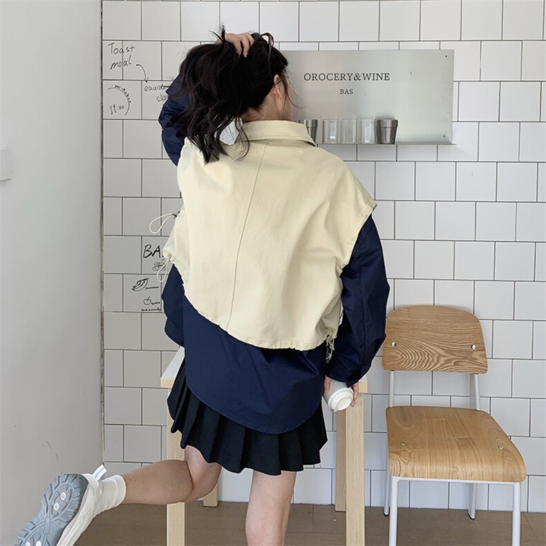 现货工装风马甲拼接个性衬衫假两件套2C050-1226-P155-K238,女装短外套,2C050
