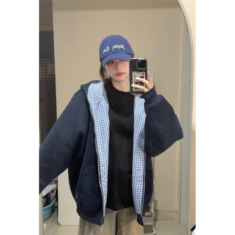 压线刺绣纯棉华棉复格子布千鸟格春秋宽松开衫连帽卫衣男WXA1135,男装卫衣,星座1116A（原606A-3）