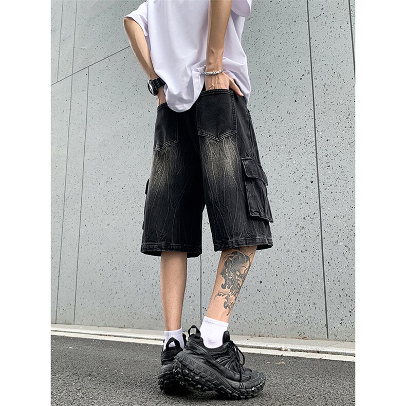 B221美式ins高街小众夏季重工艺工装牛仔短裤LK24177-P60控78,男装牛仔裤,电商B221