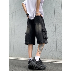 B221美式ins高街小众夏季重工艺工装牛仔短裤LK24177-P60控78，男装牛仔裤，电商B221
