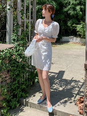 大码女装法式温柔初恋雪纺连衣裙女夏季收腰显瘦复古仙女茶歇长裙，女装连衣裙，天丽