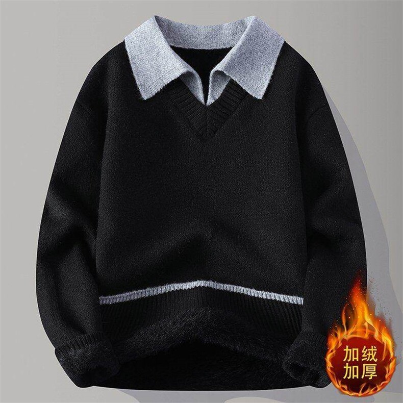25761JR-P60翻领毛衣男士新款冬季加绒加厚保暖秋冬针织打底衫,男装T恤,电商D310B