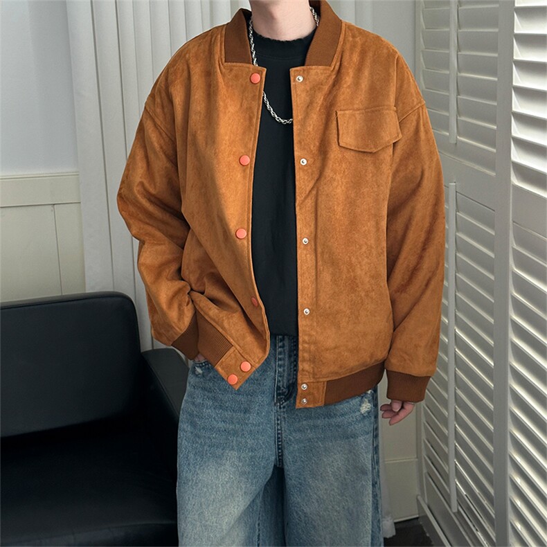 现货鹿皮绒夹克外套宽松休闲绣花棒球服男A351-AJ2595-P105,男装夹克,电商A351