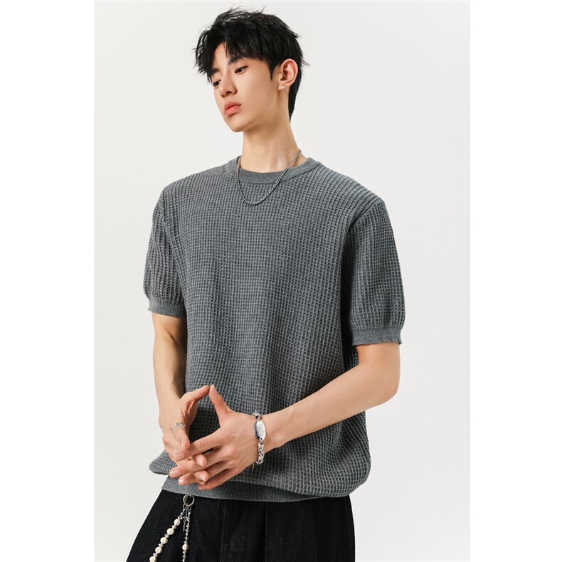 2026夏100棉华夫格老钱肌理感正肩针织短袖T恤TTMT05-特P45控78，男装T恤，星座1315