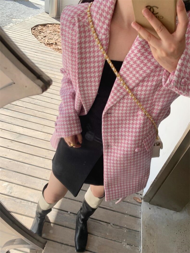 粉格西装，女装西装，HE