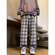 8XL-M特大码加厚毛呢料格子休闲裤宽松男裤毛呢裤K946P60加绒P70，男装休闲裤，电商D206-1