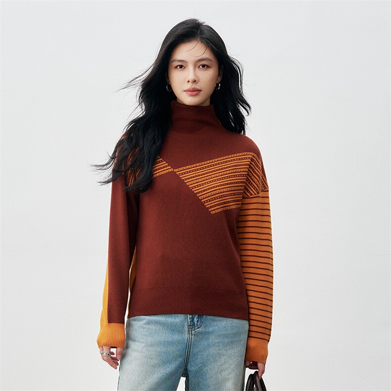 高领毛衣女洋气羊毛衫秋冬季宽松纯色简约堆堆领打底衫，女装针织衫/毛衣，米莲尼羊绒