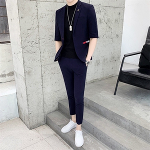 夏季七分袖西装套装男中袖西服袖九分裤A470-TZ03图片