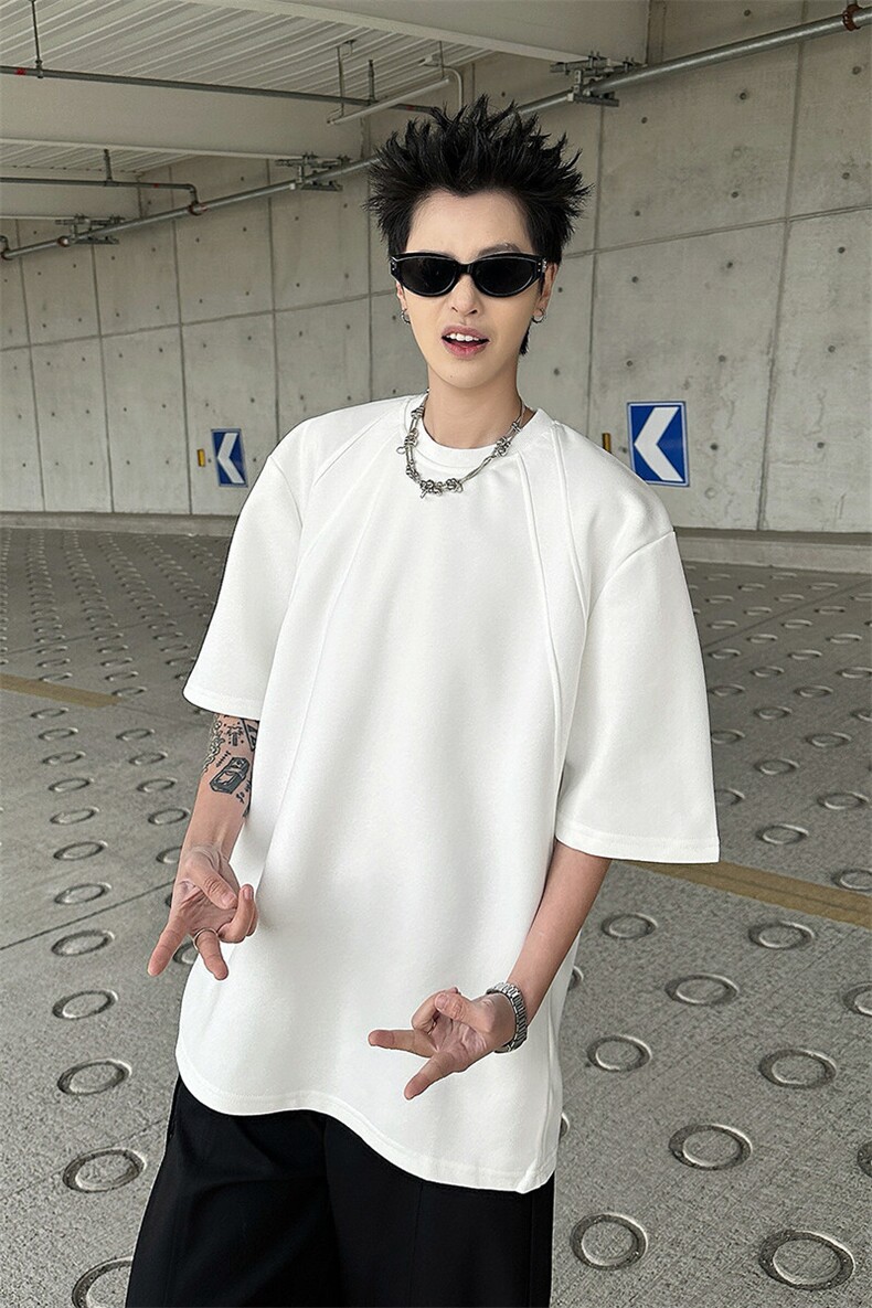 8XL-M美式高街高克重短袖T恤男宽松短款BOXY正肩上衣半袖DX334,男装T恤,电商D206-1