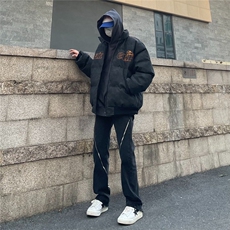 复古美式街头PU皮棉服男女oversize外套情侣棉衣上衣MF300-P106，男装棉衣，星座412-3