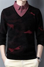 Z3017男士2023年冬季新款长袖翻领加绒针织衫假两件休闲打底衫P90,男装针织衫/毛衣,电商B360
