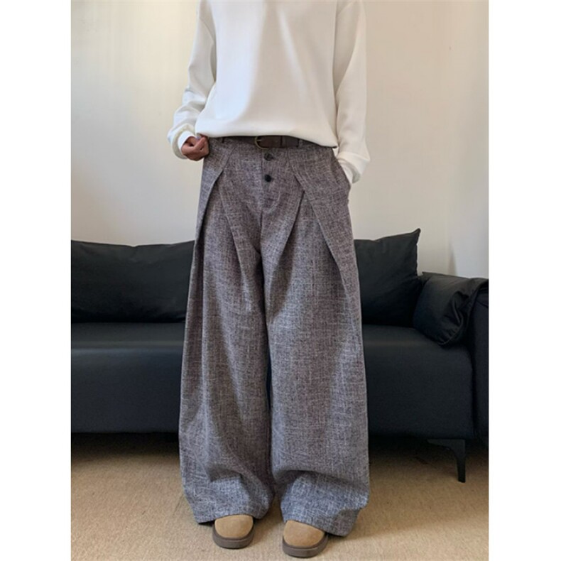 排扣打褶阔腿西裤秋季宽松垂感松弛拖地直筒裤子XB011,男装西裤,星座1116A（原606A-3）