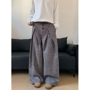 排扣打褶阔腿西裤秋季宽松垂感松弛拖地直筒裤子 XB011图片