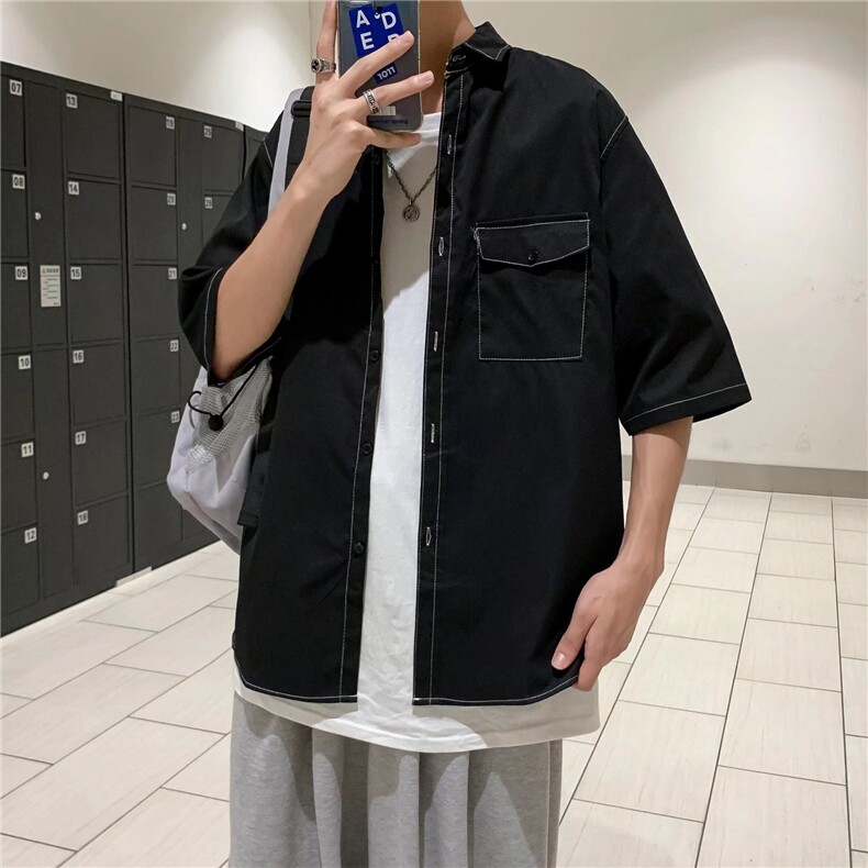 短袖衬衫春款男港风潮流CS012P32,男装衬衫,星座1116-2