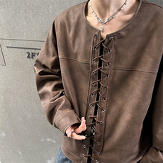 现货复古套头系绳设计皮衣男上衣A071-3318-P108，男装皮衣，电商A071