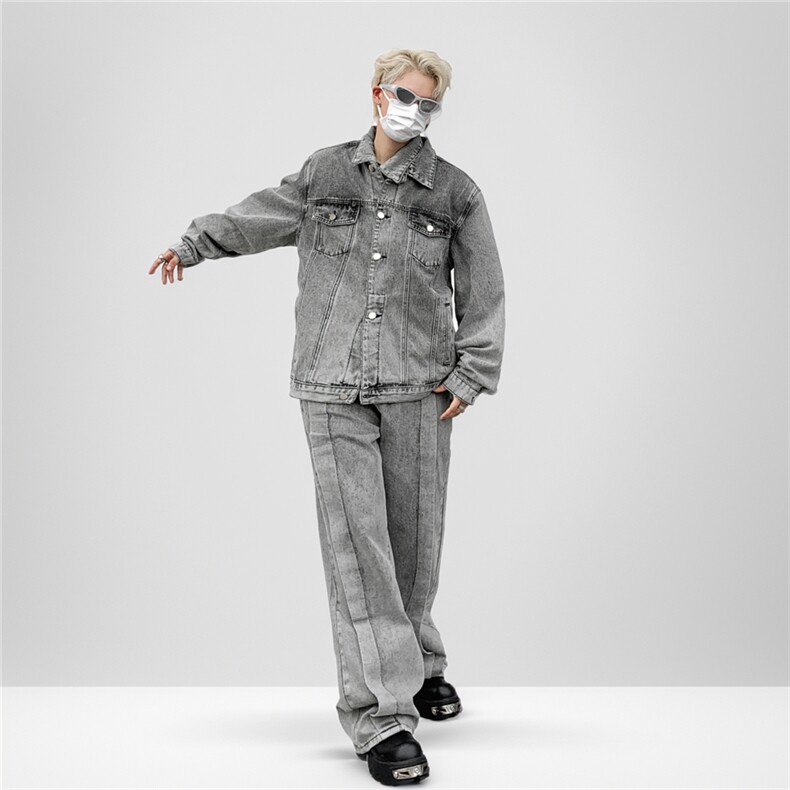 烟灰拼接设计感牛仔外套男做旧水洗夹克两件套A068-KXST01-TP60,男装工装外套,电商A068