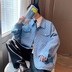 重磅满印老花牛仔外套男春秋款高级感潮牌痞帅潮流百搭休闲夹克男，男装工装外套，星座1018A