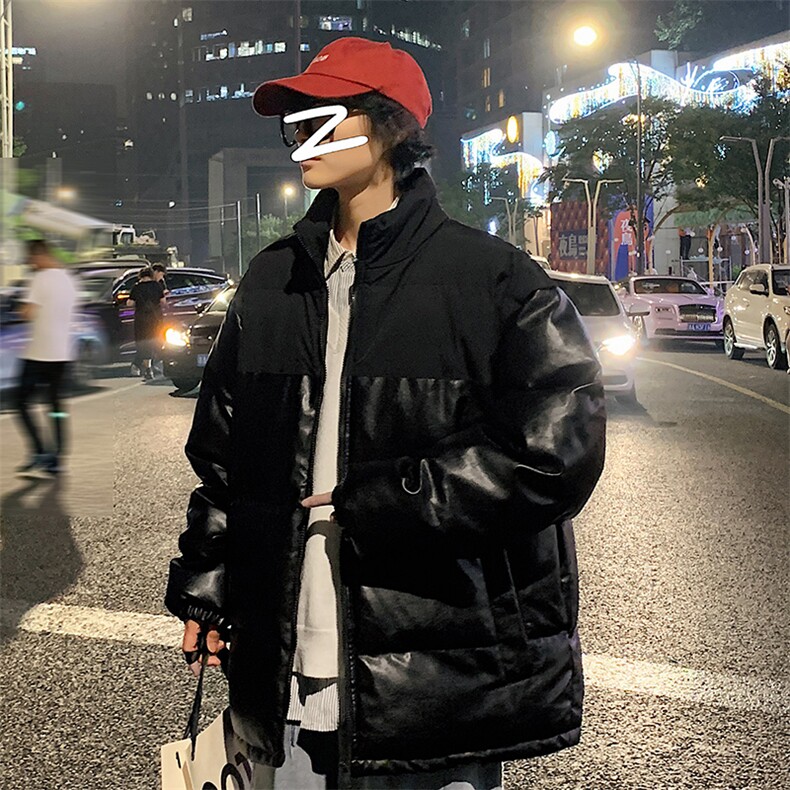 新款PU皮棉衣男士外套宽松冬装加厚港风学生帅气面包服M6689-P100,男装棉衣,星座815-2