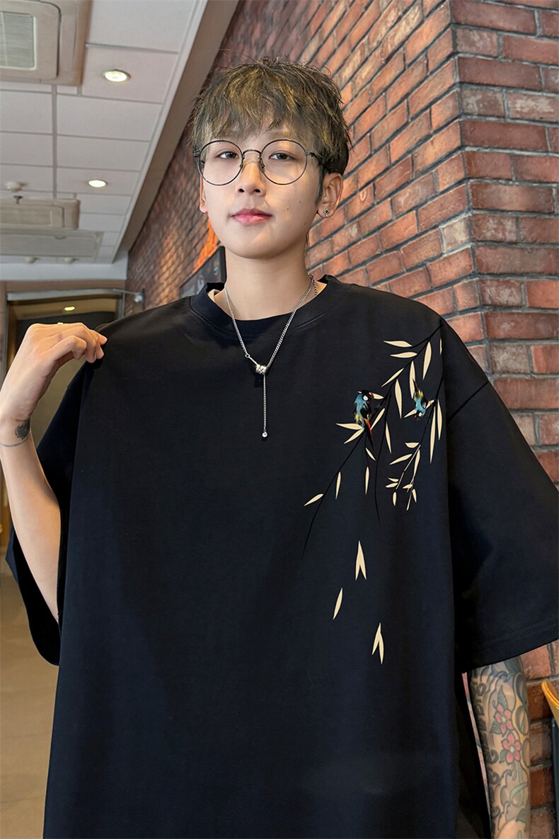 港风2026夏装情侣半袖上衣新中式男女装夏季宽松棉短袖T恤S308P28,男装T恤,电商A233-1