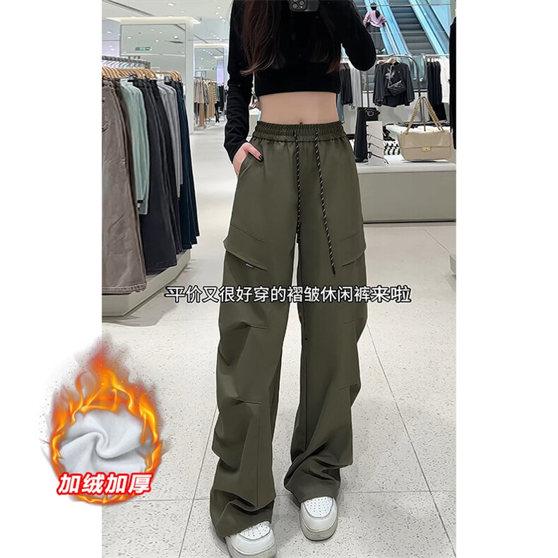 男式加绒裤子秋冬季褶皱三防工装登山裤青少年潮牌美式软壳冲锋裤,男装休闲裤,电商A001-1