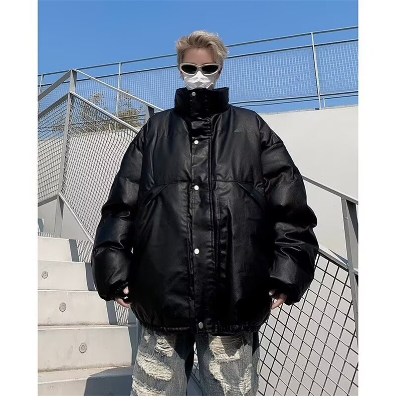 立领羽绒棉衣男士外套秋季款美式复古飞行员pu皮棉袄W163P90,男装棉衣,星座1116-2