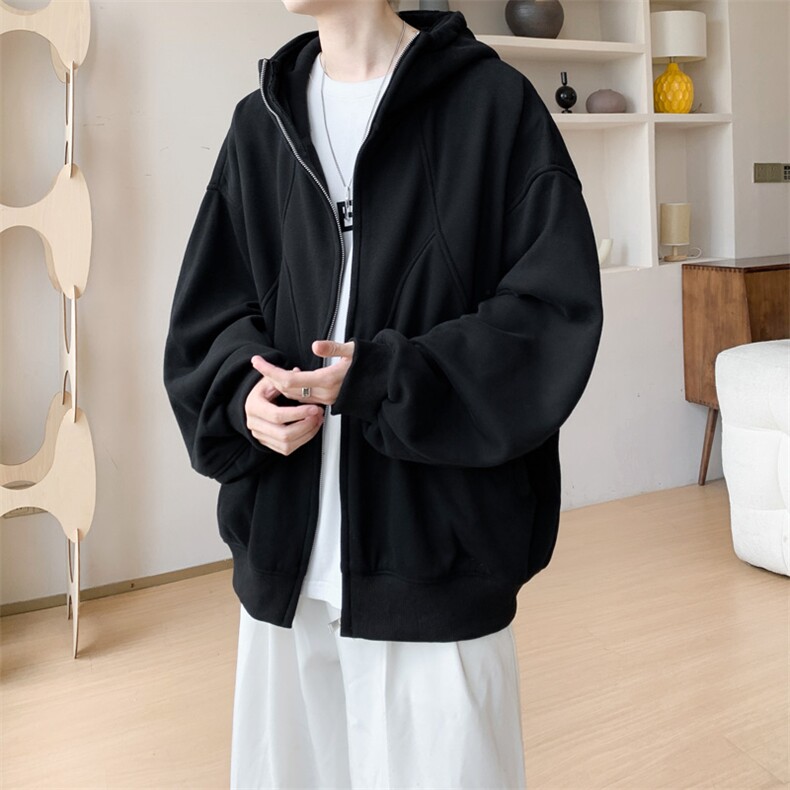 内景秋冬新款拼接开衫卫衣男潮流宽松连帽外套WY00741/P55加绒P60，女装短外套，电商B316